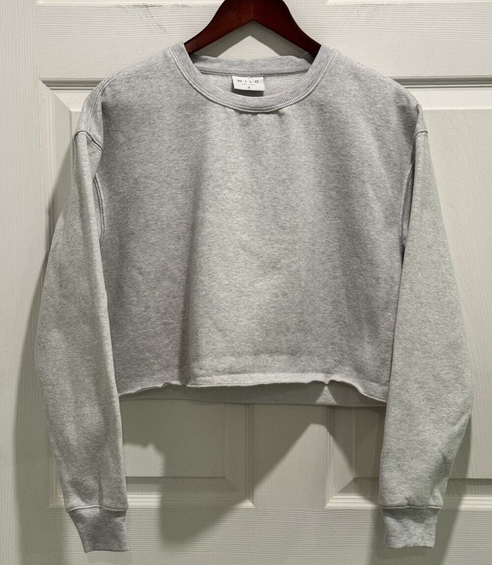 Wilo The Label Crewneck Cropped Rolled Edge Sweatshirt Grey Size Small